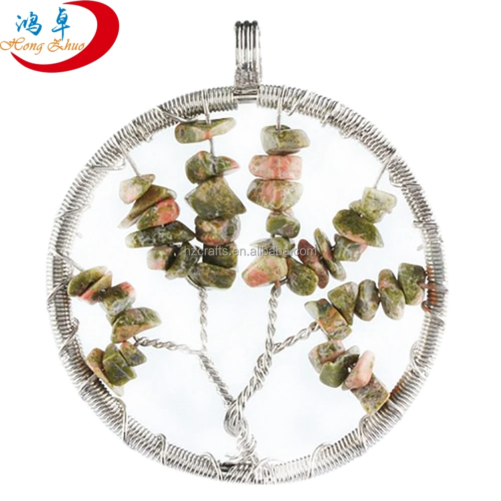 

Elegant Tree Of Life Silver Tone Stone Wire Wrapped Charm Pendant