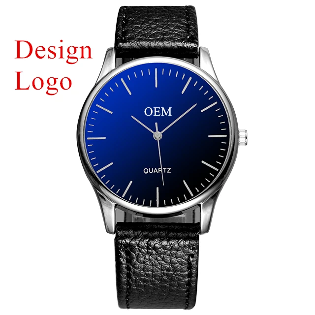 

High Quality Custom's Logo Fashion Alloy Case Leather Strap Black and Brown Cheap Custom Men's Watch, Black;brown