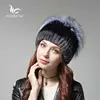 Hot Selling Silver Fox Fur Hat Super Thicken Beanie with Pompom Acrylic Knitted Beanie Winter Hat Warm Mink Fur Hat