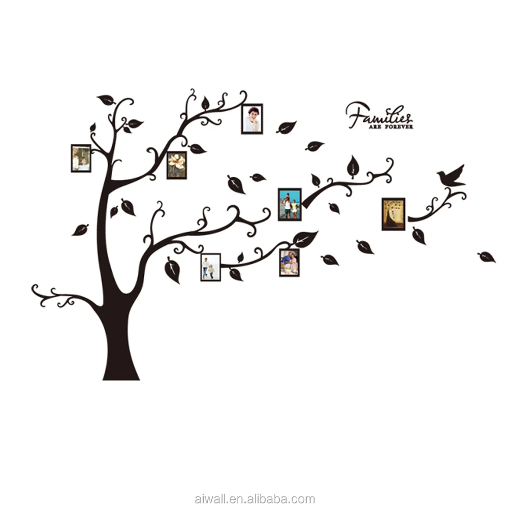 9063A BRICOLAGE Arbre G&eacute;n&eacute;alogique Cadre Photo Autocollant Sticker Mural 3D Vinyle Album Photo Amovible D&eacute;coration De La Maison