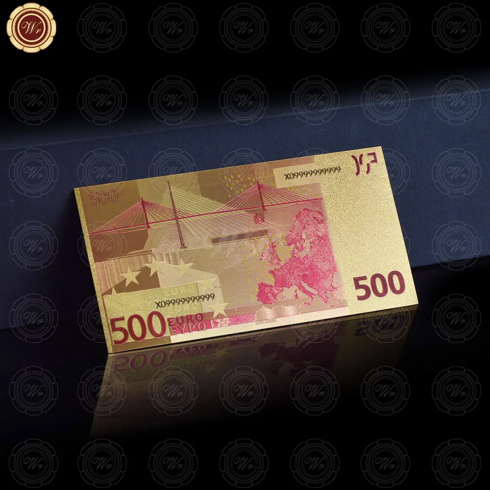 wr 批发 24k 镀金钞票彩色欧元 500 收藏工艺
