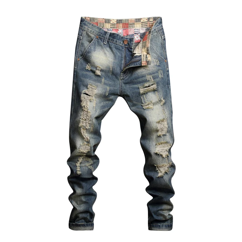 2019 blue denim ripped damaged urban star jeans men