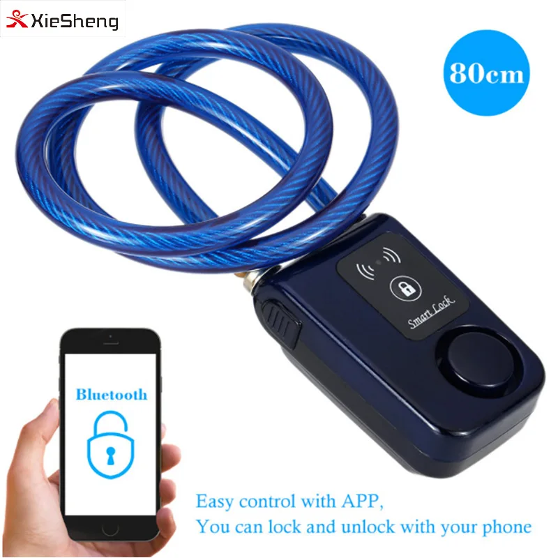 

80cm Keyless Phone APP Control Bluetooth Lock Wire Rope Smart Lock Anti Theft Alarm Waterproof 110dB Alarm Bicycle Lock, Black;red;blue (optional)