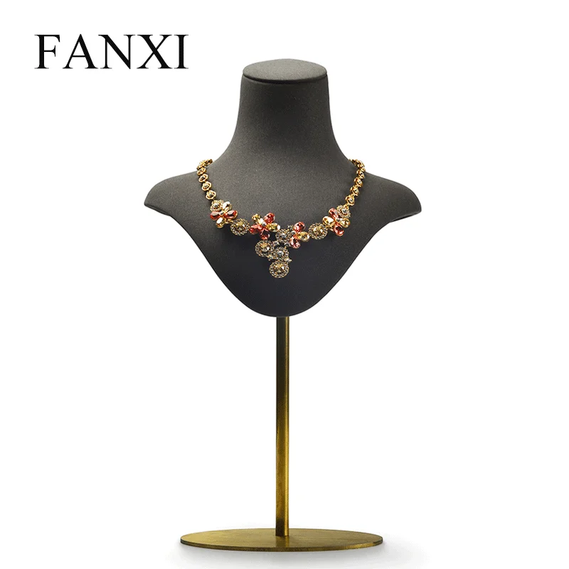 

FANXI Wholesale Elegant Necklace Busts With PU Leather Outside Manufacturer Height Adjustable Necklace Jewelry Display, Dark gray