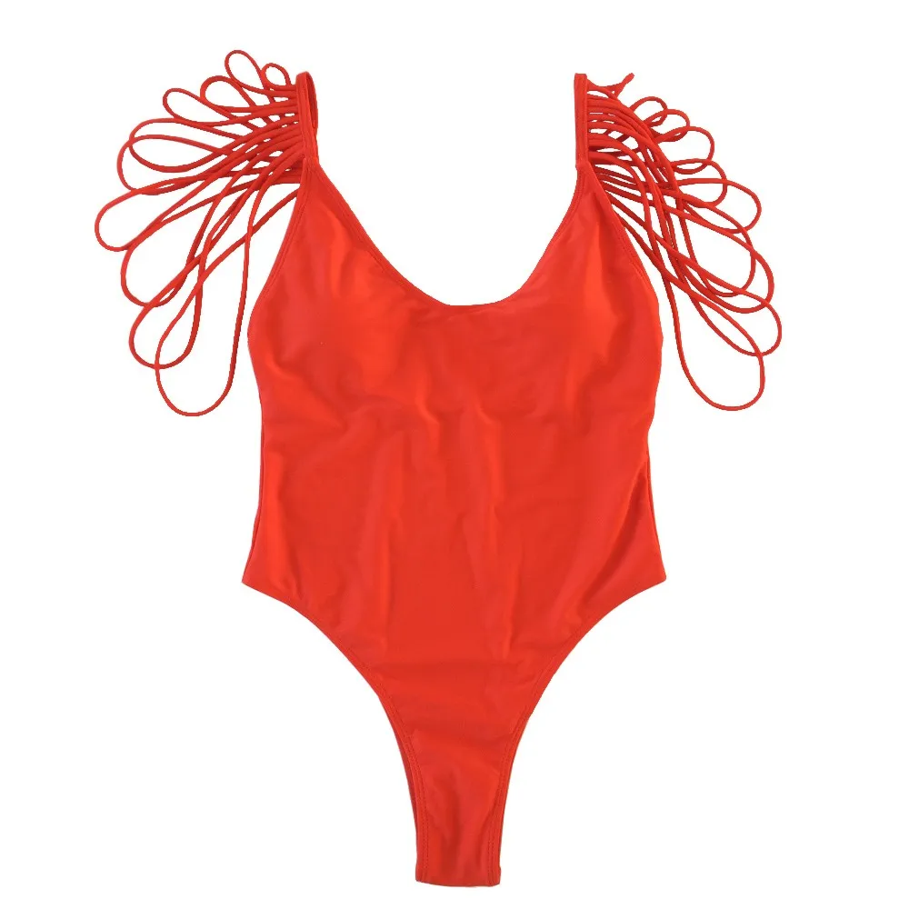 2019 Amazon Hot Bikini Special Shoulder Design One Piece Sexy Backless Bathing Suit Tassel