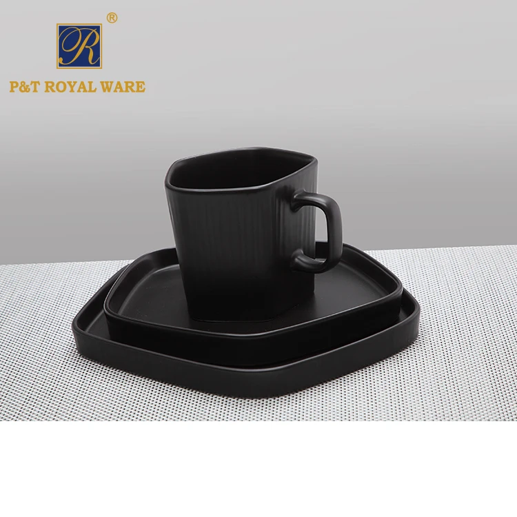 High quality promotional coffee tea sets black Color Glazed teapot and tea cups