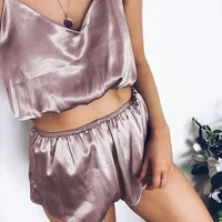 

Summer sexy sling bottoming shirt suit satin loose solid color ladies pajamas