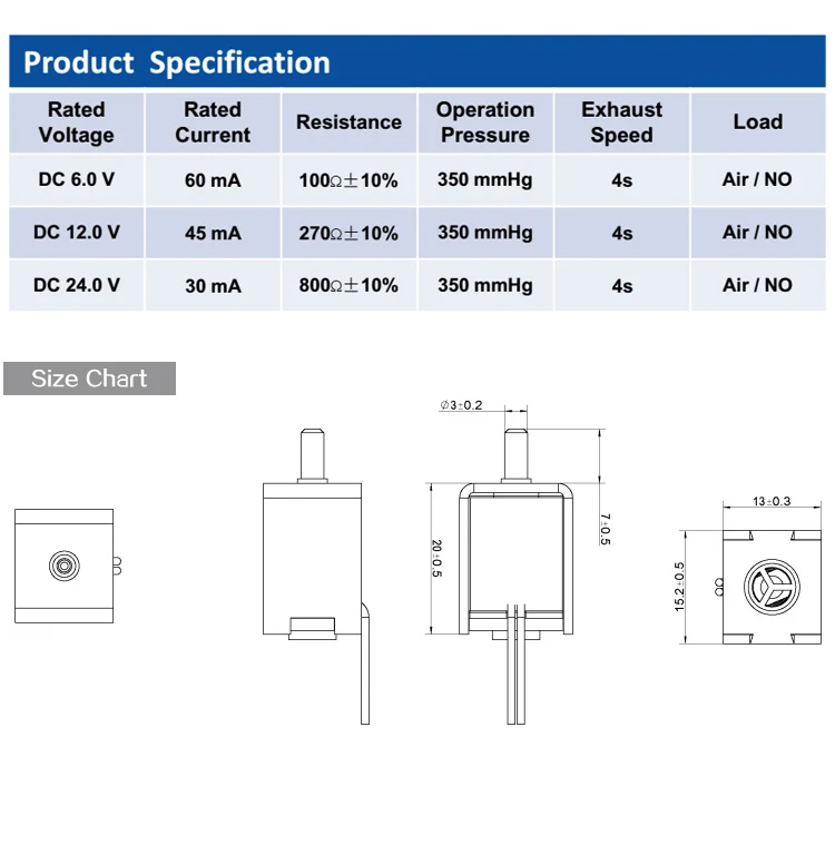 300mmHg Micro Mini Solenoid Valves Normal Open Air Valve