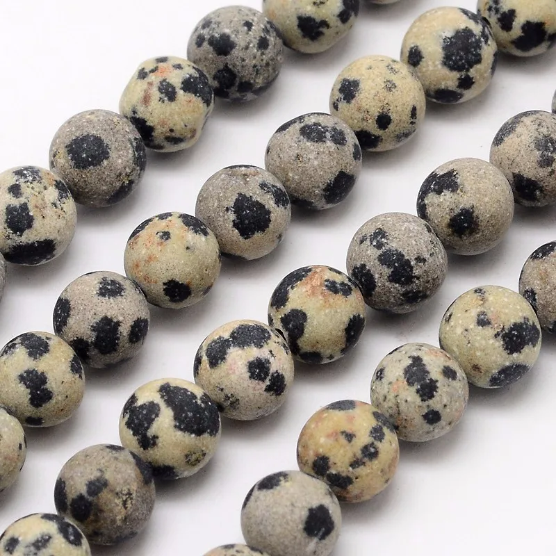 pandadall 8毫米天然磨砂达尔马提亚碧玉石珠股