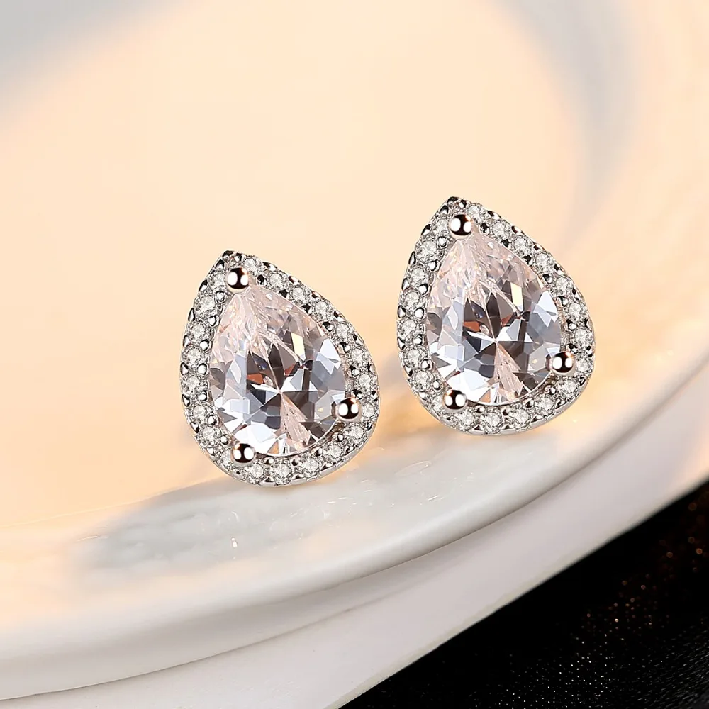 

CZCITY Wholesale Fashion Simple OL Lady Design Small Size Waterdrop Cubic Zircon Fancy Cute 925 Sterling Silver Stud Earrings