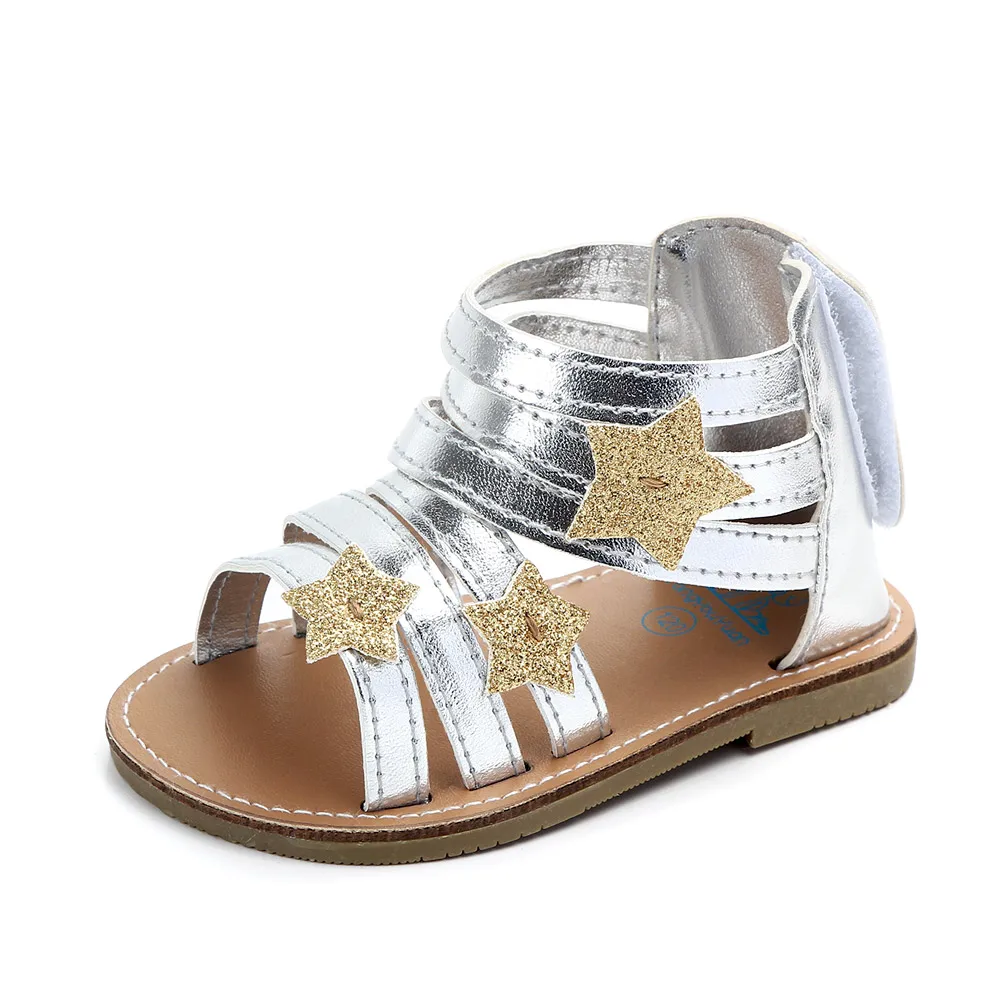

High quality hard rubber sole baby walking sandals for girls, Silver/gold
