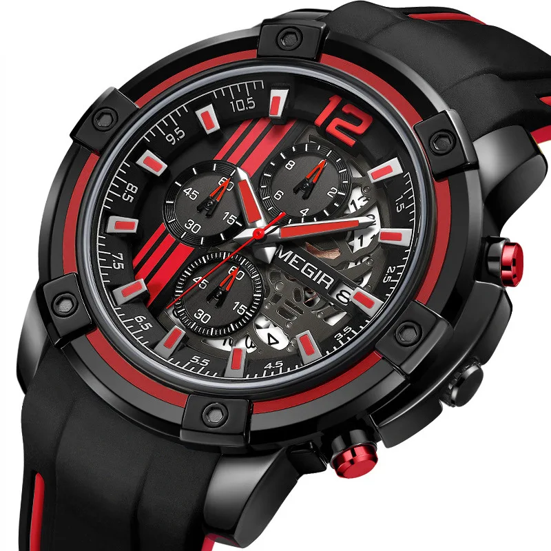 

MEGIR Mens Watches Top Brand Luxury Men Military Sport Luminous Wristwatch Chronograph Leather Quartz Watch Relogio Masculino, 3 colors