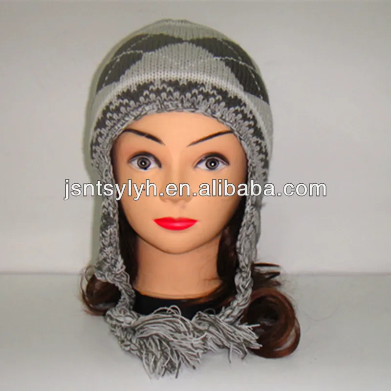 
Lastest style jacquard plait earflap knitting hats with fleece lining ,hat factory 