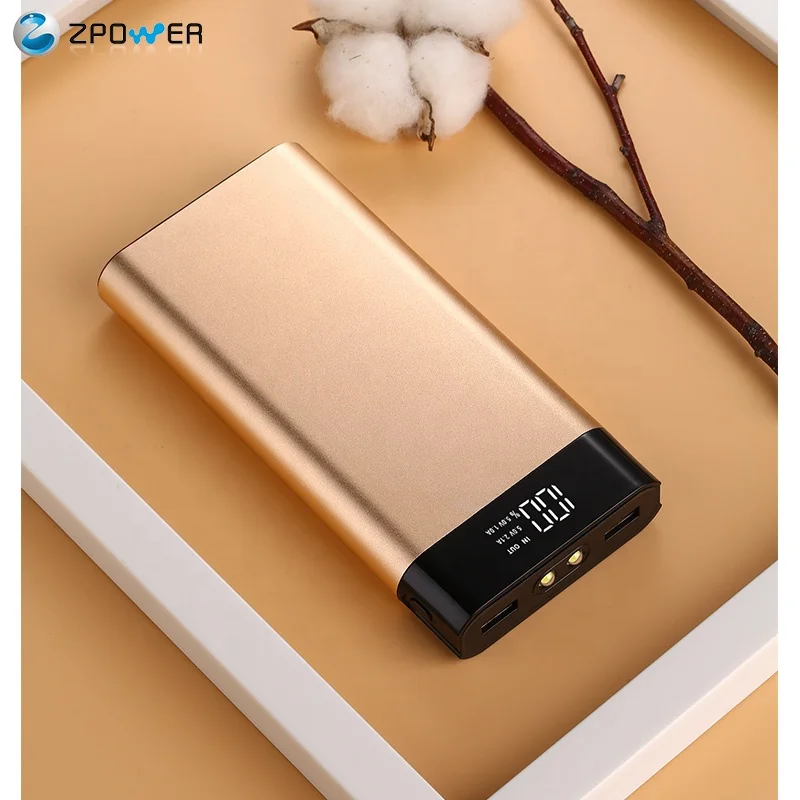 18650 flashlight dual usb metal gold smart cell phone high capacity portable charger power bank 20000 mah power banks 20000mah