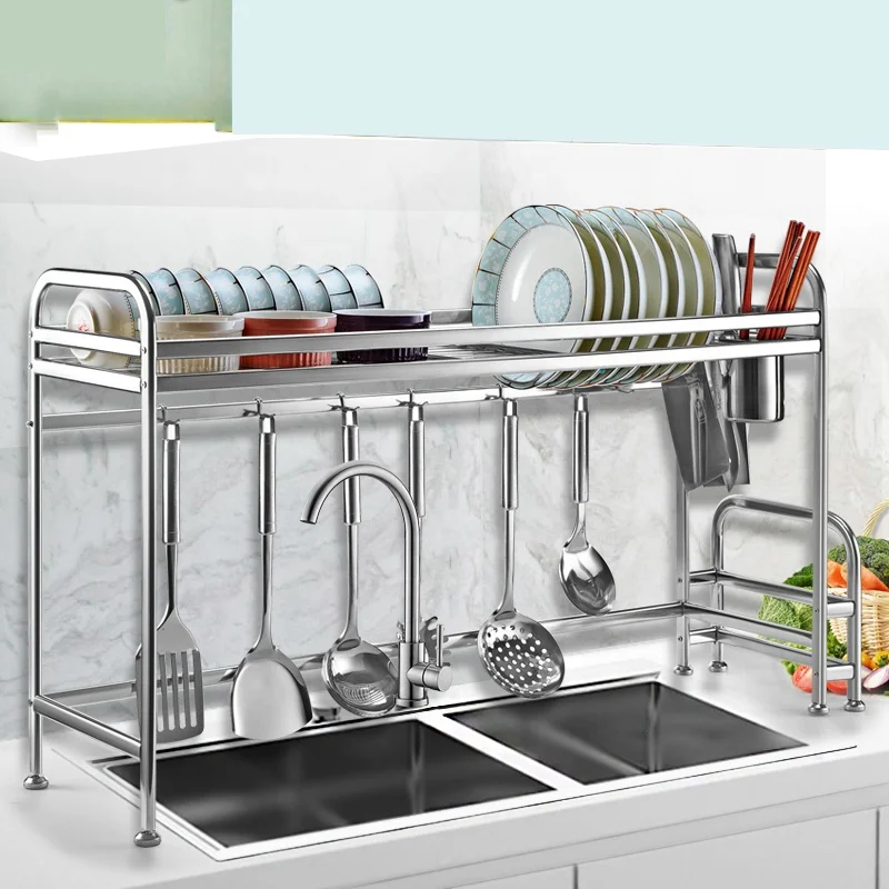 

Commercial Stainless Steel Dish Racks Hanging For Hot Sale 2 Tiers Cup Drying Holder, Natural color