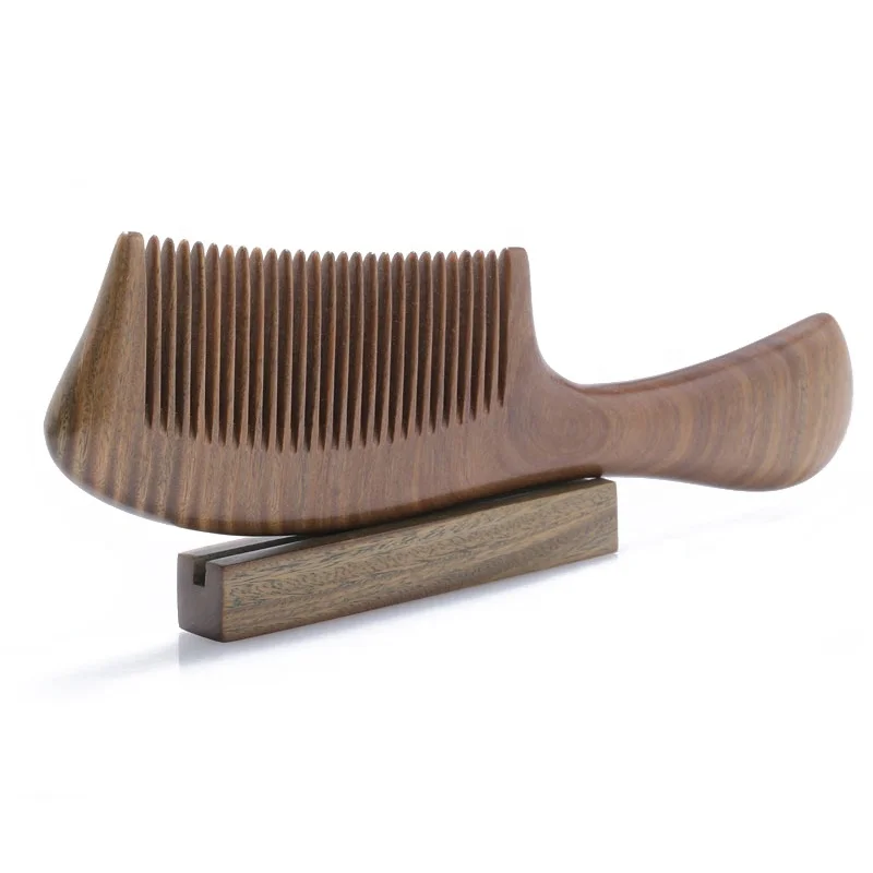 

OEM natural long handle wooden lice moustache beard hair comb, Natural wood color