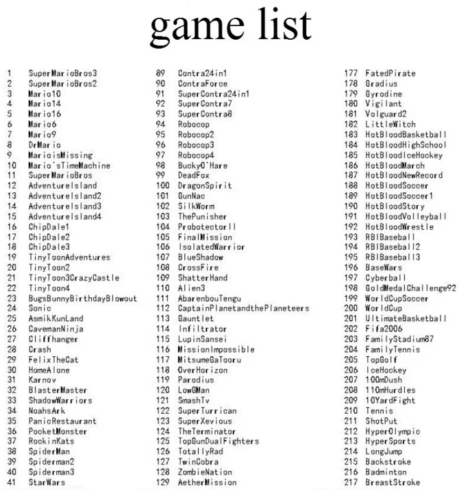 mini sfc 621 games list