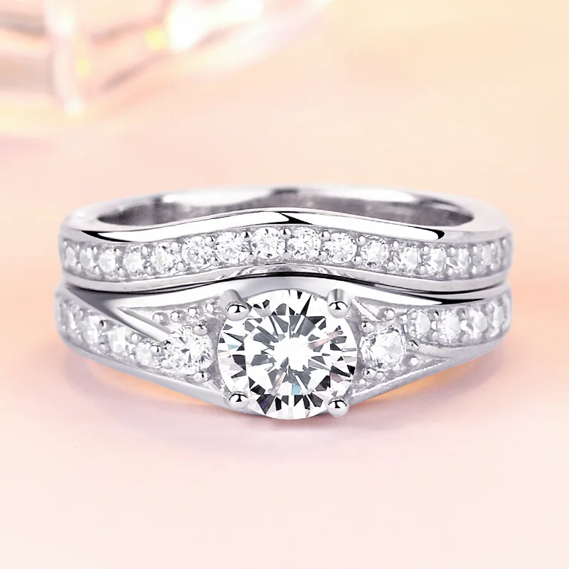 

Sterling silver Couple Wedding Ring set Micro Pave zircon fashion Jewelry