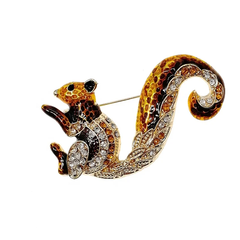 

Fashion Jewelry Rhinestone Enamel Animal Squirrel Brooches Pin Woman Gift Brooch Three colors, As picture