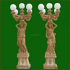Decorative outdoor hand carved stone figure statue pillar yellow marble woman lighting columns