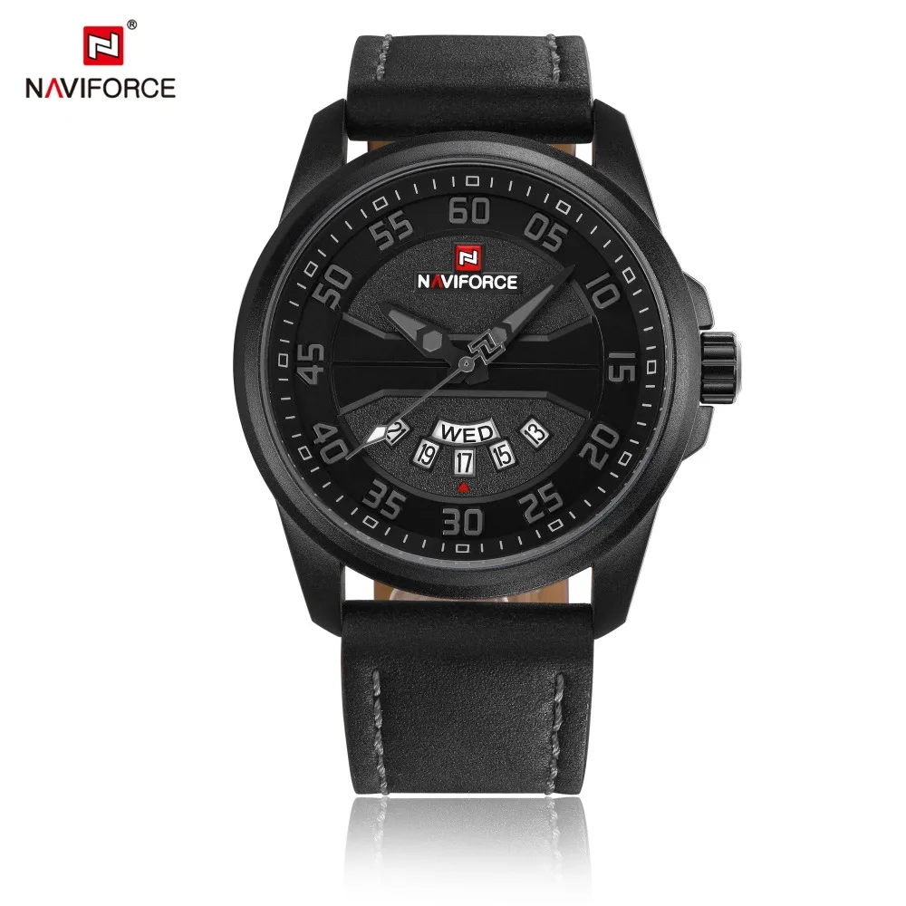 

NAVIFORCE Men Watch Date Week Sport Top Brand Luxury Military Army Business Genuine Leather Quartz Male Clock 9124, 5 colors