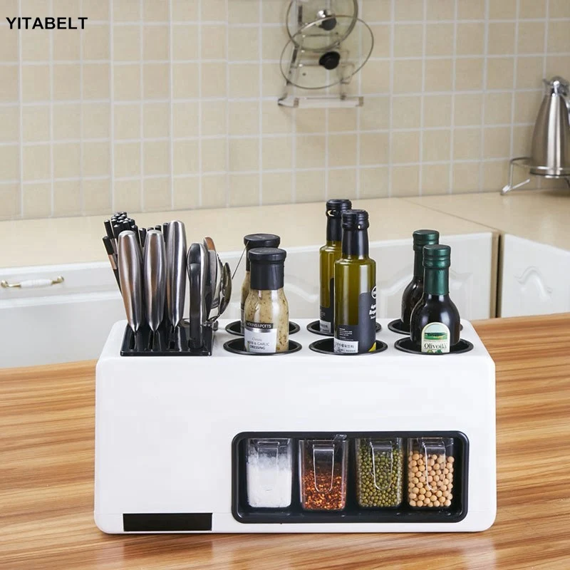 Multi-function Kitchen Racks Condiment Storage Box Home Seasoning Storage Rack Kitchen Plastic Knife Holder Supplies
