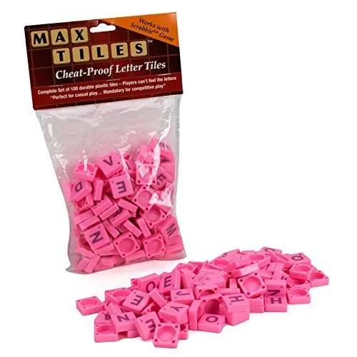 Max Tiles Cheat-Proof Plastic Scrabble Letter Tiles, Set of 100, Light Pink