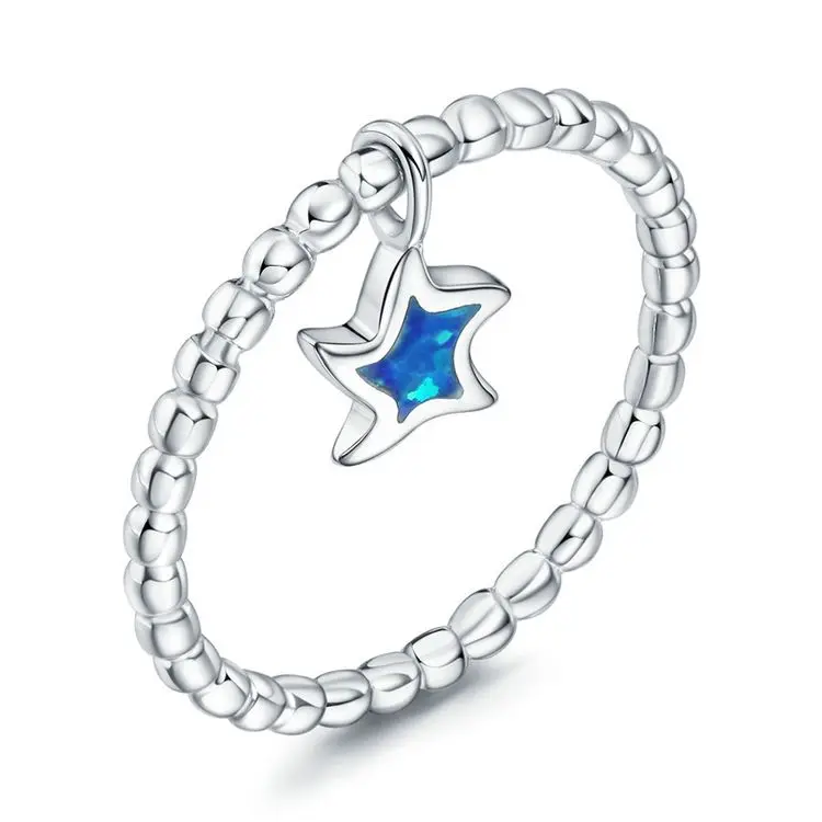 

Yiwu Jewelry Factory Fashion Women's New 925 Sterling Silver Precious Fire Opal Stone Star Rings, Blue fire opal stone star rings