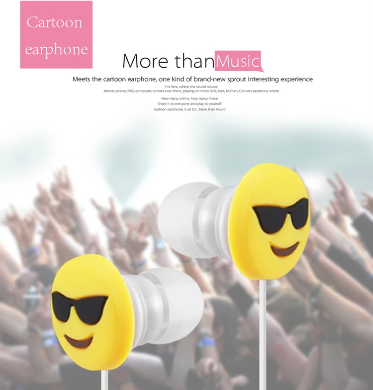 New design Cartoon Emoji 3.5mm Headset Headphones Earphone 