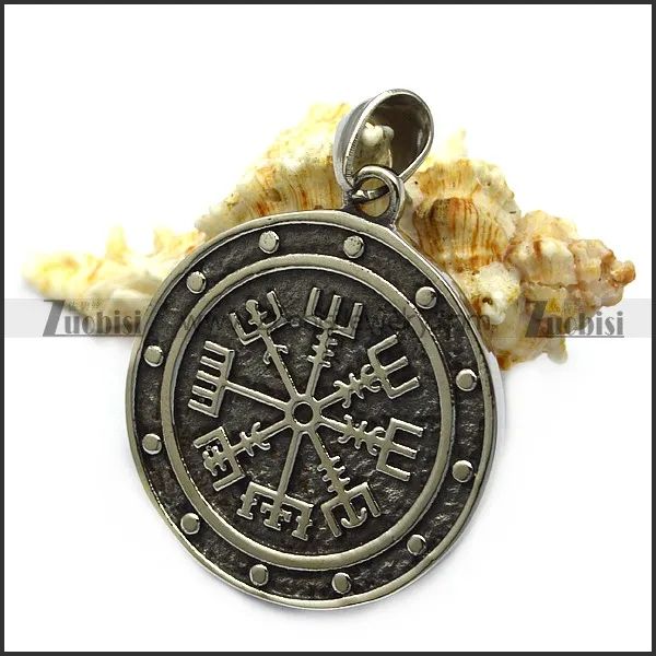 

Latest Design Silver Engraved Viking Compass Rune Amulet Pendant in Stainless Steel, Silver as picture;other platings are available