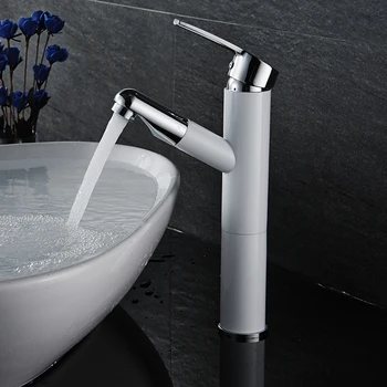 China Faucet Factory White Paint High Body Pull Basin Faucet View