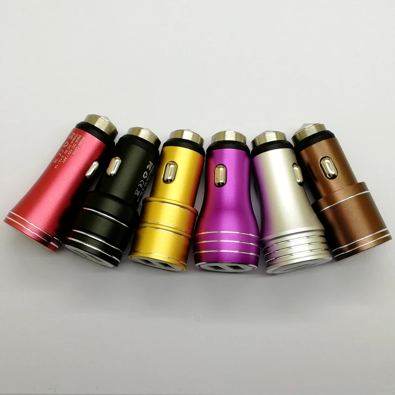 

2 usb ports quick charge Aluminum alloy metal car charger, Black;red;purple;yellow;rose gold