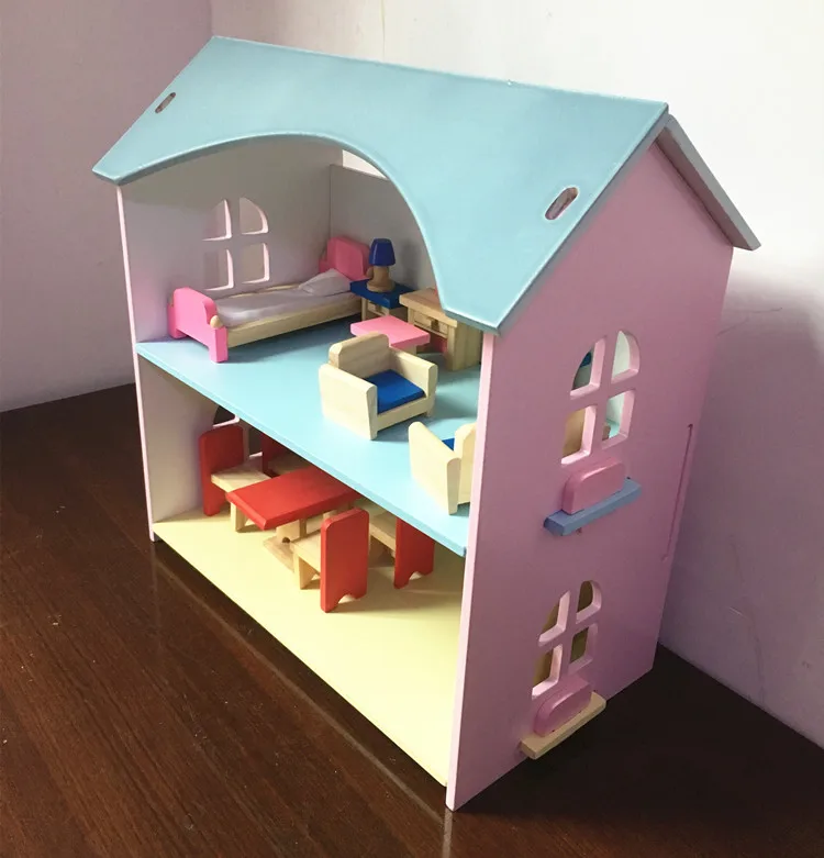 Montessori Children Miniature DIY Kids Wooden Doll House