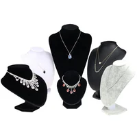 

Portable Black Velvet Wooden Pendant Jewelry Bust Necklace Display Set Stand