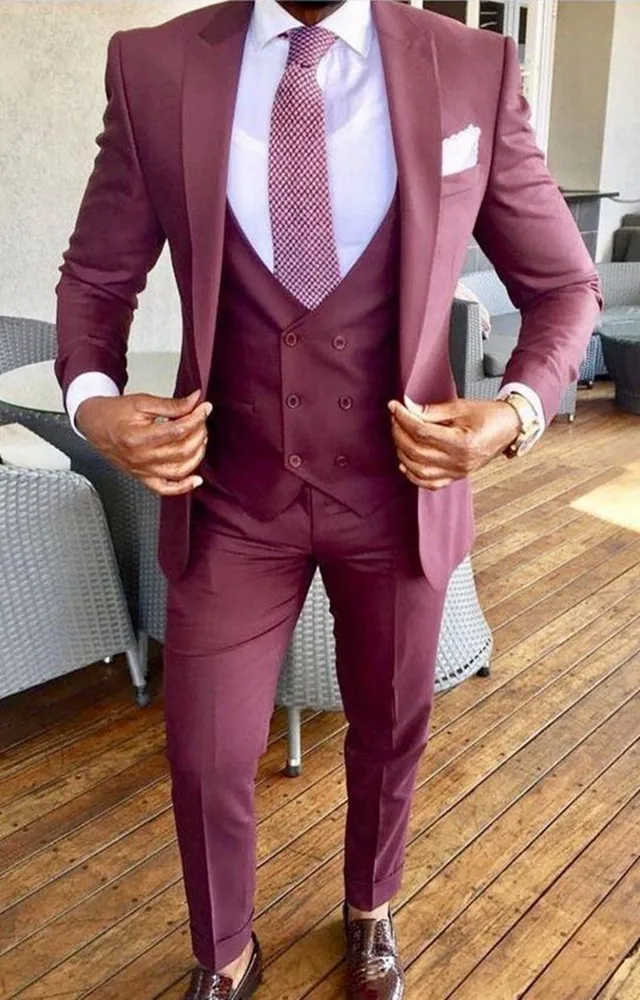 2019 Custom Made Dark Burgundy Mens Wedding Suit Blazer+pants+vest 3 ...