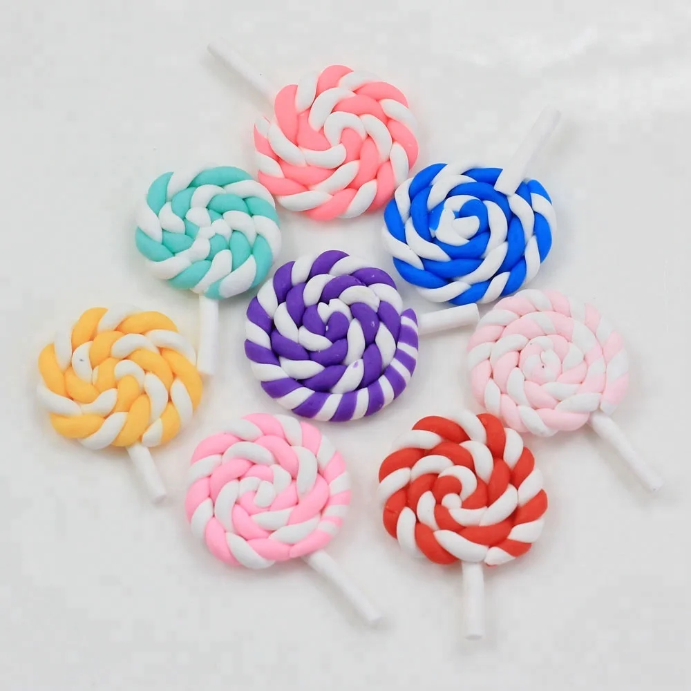 

Kawaii Mixed Colors Swirl Lollipop Polymer Clay Candy Cabochon For Kid DIY Craft Making