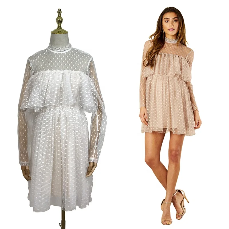 

ODM 2019 New Raglan Sleeve Ruffles Mesh Mini Lady Party Dress, Cocktail Dress, Shown