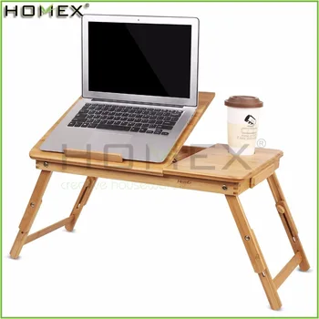 Computer Laptop Desk With Adjustable Feet And Cup Holder Bamboo