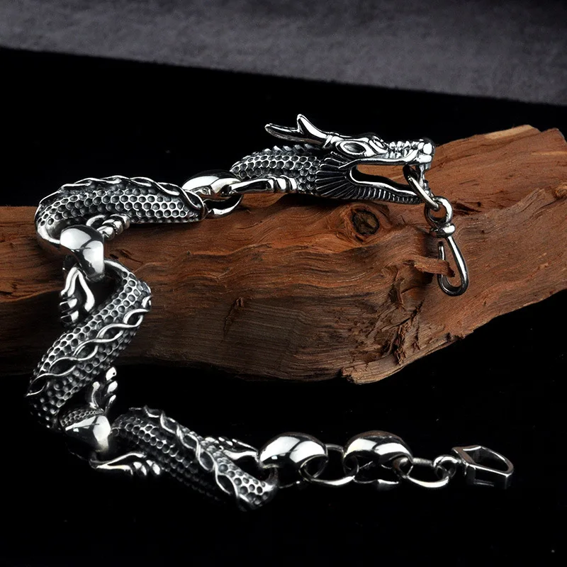 

Vintage cool thai 925 sterling silver dragon bracelet for men