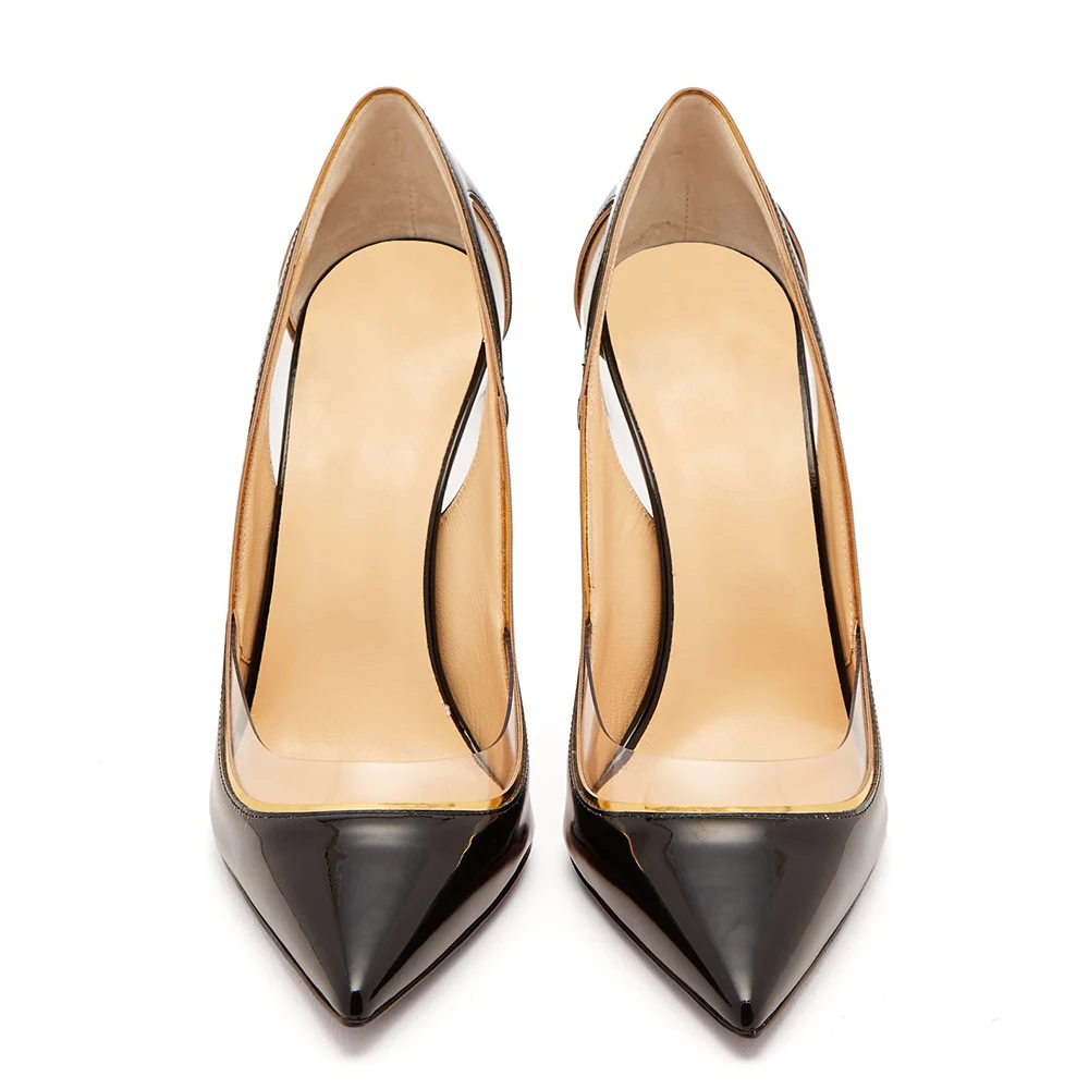 shiny black platform heels