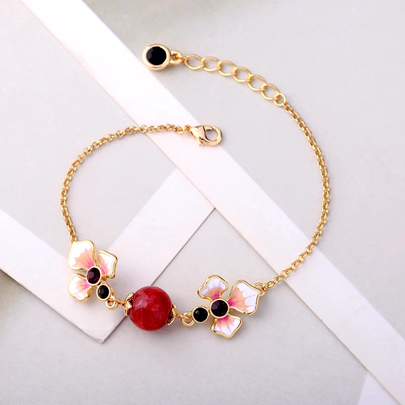 

Custom Adjustable Bracelet Bridesmaid Flower For Women Charm Design 14K Gold Ename Sunflower Gem Women Silicone With Japan M