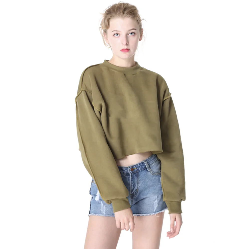 

New fashion Burrs sanded long sleeve short sexy crop top loose pullover women hoodie sweatshirt