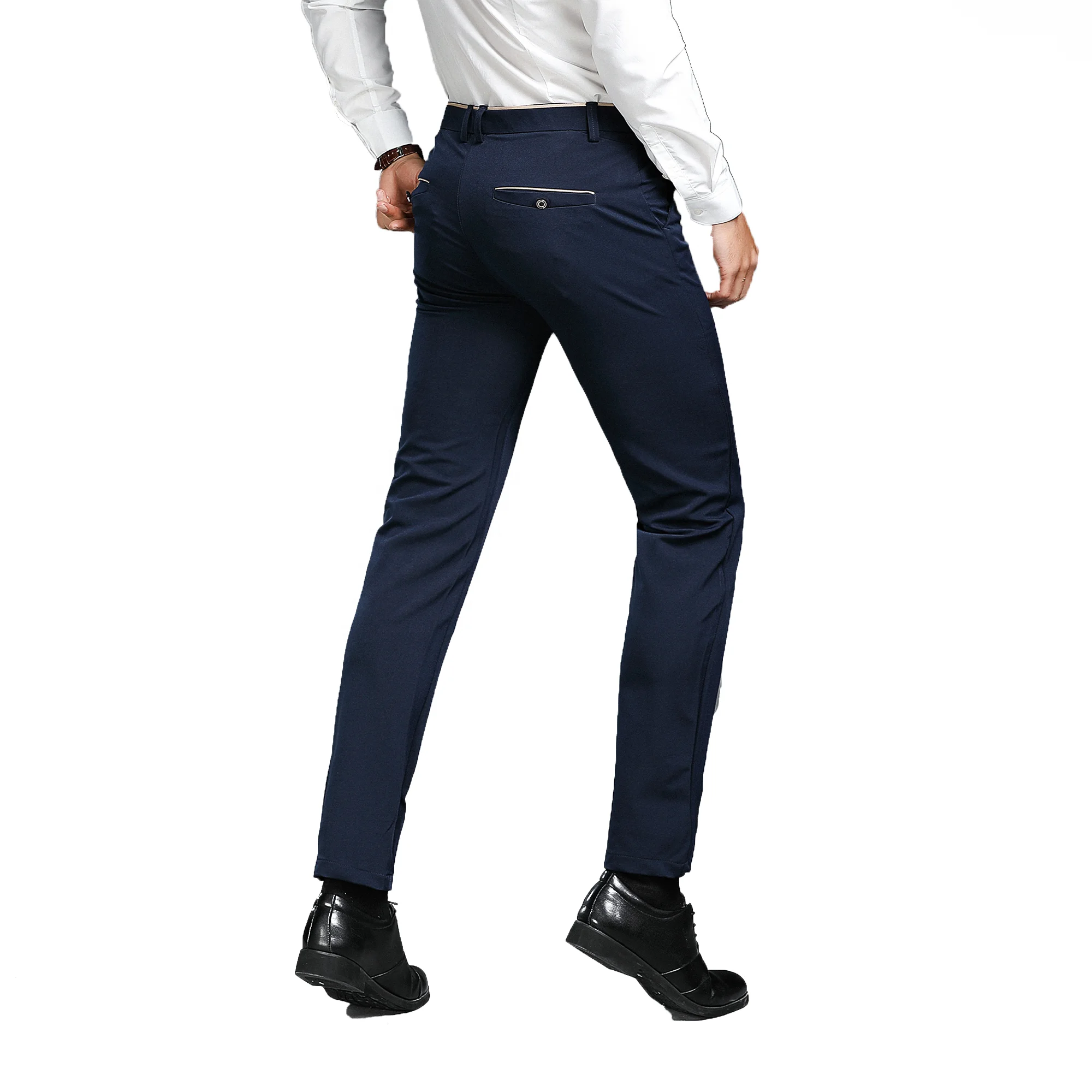 

In-Stock Business Cocktail Mens Flat Front Lightweight Stretch Trousers Suit Pants, Black