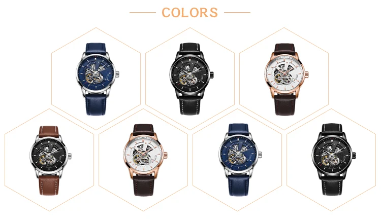 Oem Custom Logo Fashion Style Men's Watch Mechanical Automatic Leather Casual Hollow Watch