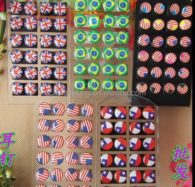 Custom flag pattern design earrings,England flag earring,Chile fag earring,Brazil fag and American flag earring