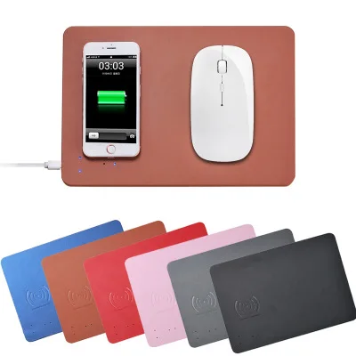 

Multifunctional PU leather Qi wireless charging mouse pad for iPhone Xs, Black blue grey pink brown