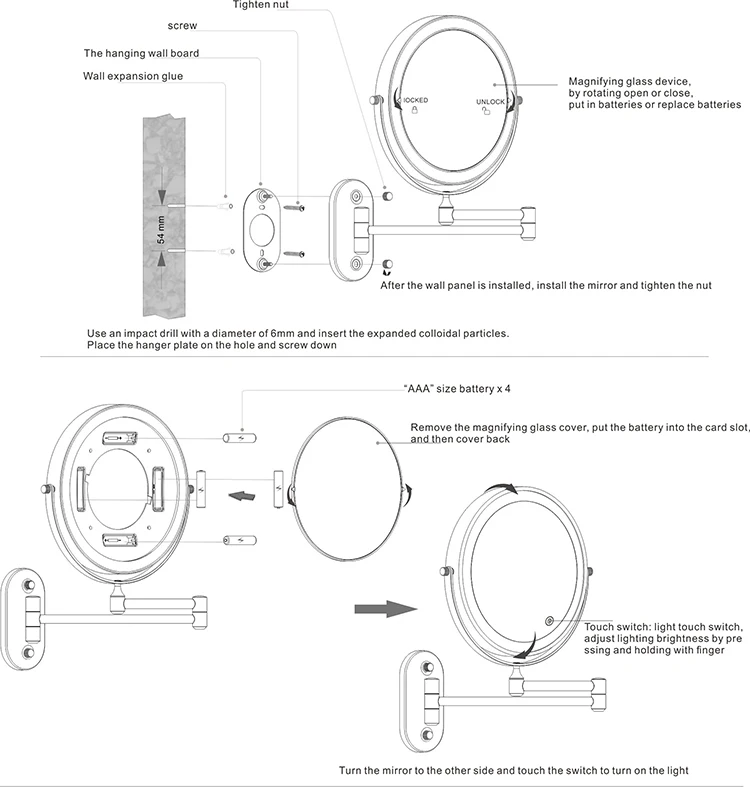 wall mount mirror with arm