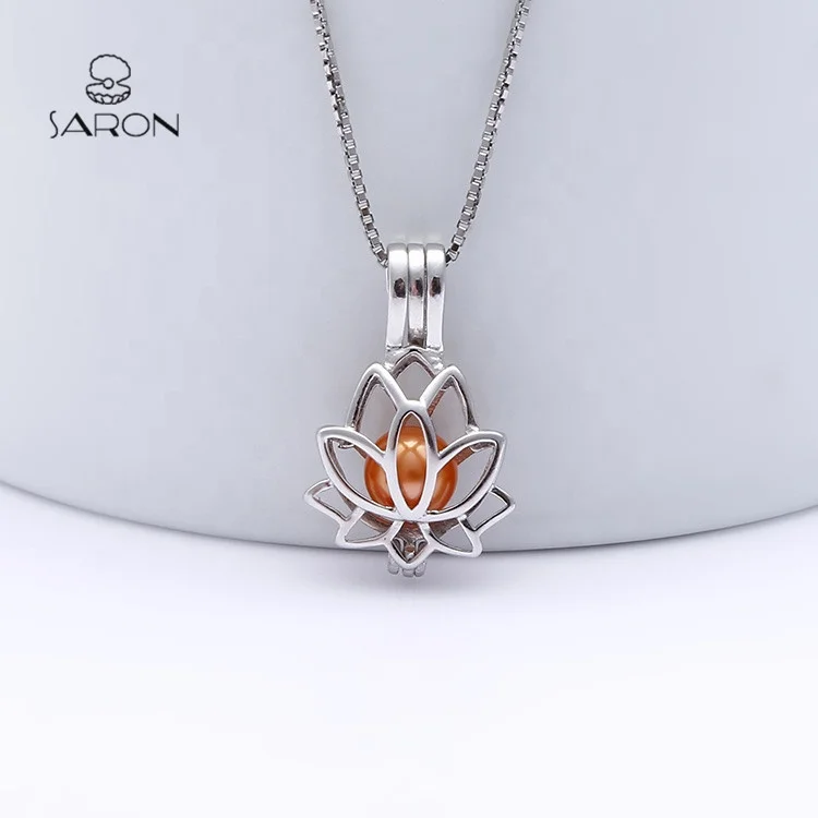 

Sharon Fashion Jewelry locket Sterling Silver Lotus Flower Blossom Bead Pearl Cage Pendant