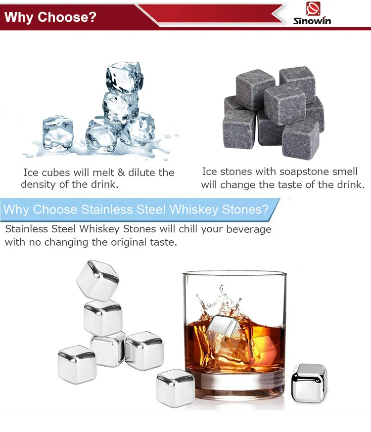 Whiskey Stone Chilling Stones Stainless Steel Ice Cubes With Tongs And