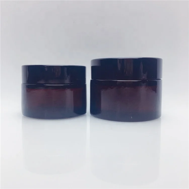 

15g 30g 50g 100g brown amber cosmetics beauty cream glass jar with black Metallized lid